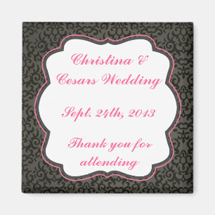 2"x2" Announcement Magnet Damask/Stripes Pink Crow