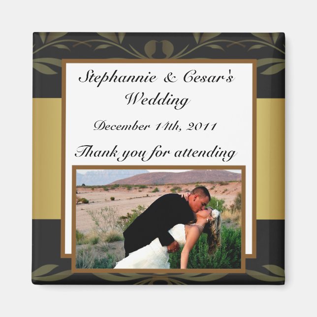 2"x2" Announcement Magnet Gold and Black Damask (Front)