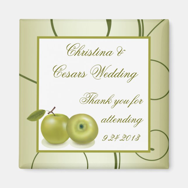 2"x2" Announcement Magnet Green Apple Swirls Fruit (Front)