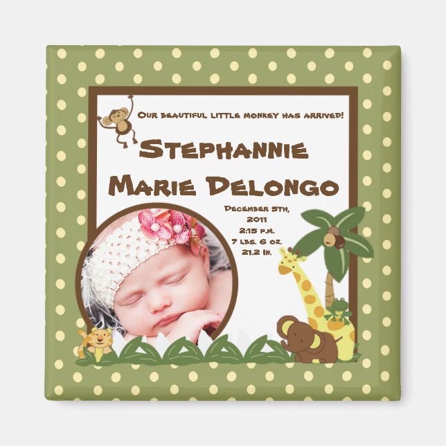 2"x2" Announcement Magnet Jungle Babies (Front)