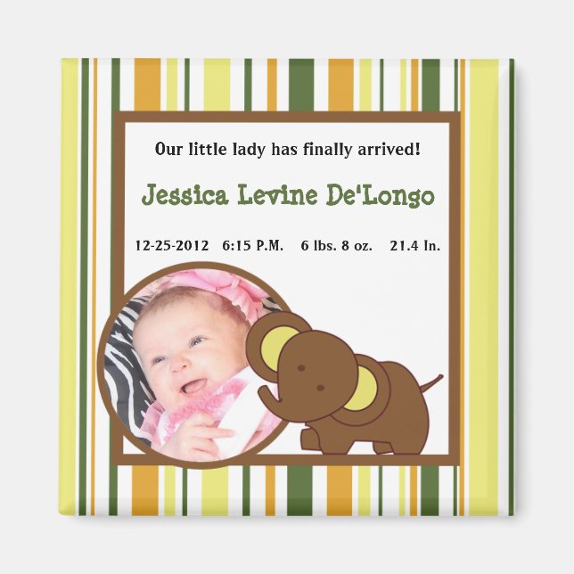 2"x2" Announcement Magnet Jungle Babies Animals (Front)