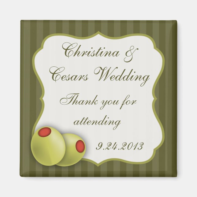 2"x2" Announcement Magnet Martini Olives Green Str (Front)