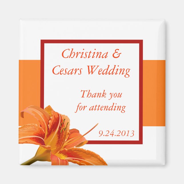2"x2" Announcement Magnet Orange Tiger Lilly w/Str (Front)