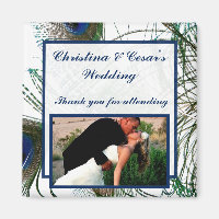 2"x2" Announcement Magnet Peacock Feathers Blue/Gr