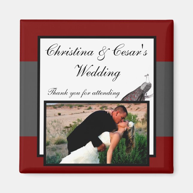 2"x2" Announcement Magnet Peacock Red Black White (Front)