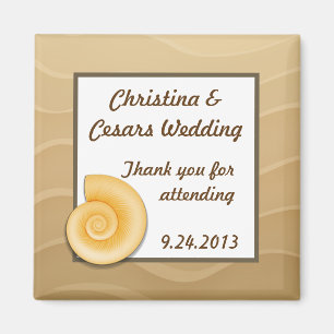 2"x2" Announcement Magnet Seashells on Sandy Beach