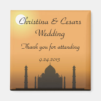 2"x2" Announcement Magnet Taj Mahal Sunset Orange