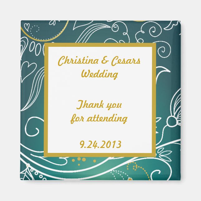 2"x2" Announcement Magnet Teal/Yellow Mustard Flor (Front)