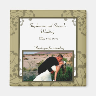2"x2" Announcement Magnet White Ginkgo Leaves