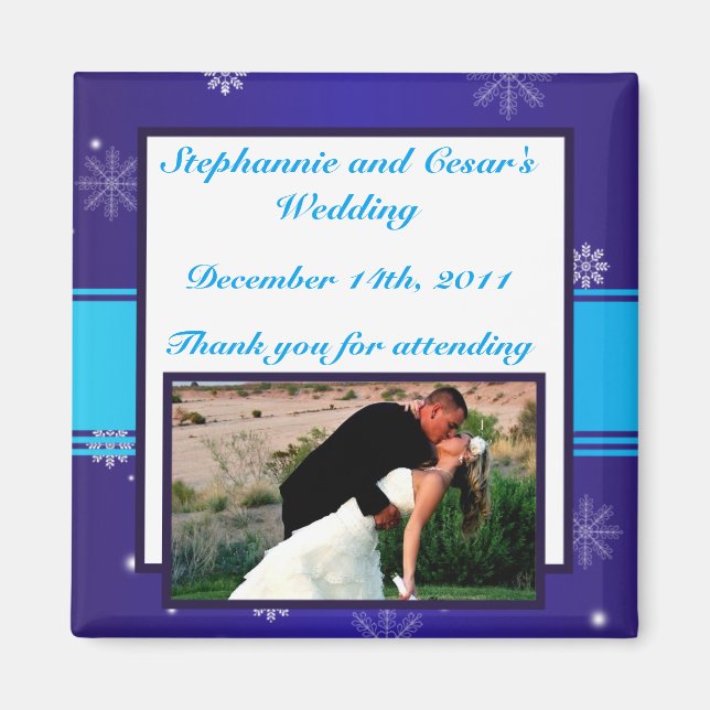 2"x2" Announcement Magnet White Snow Flakes (Front)