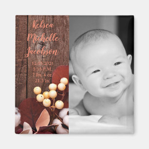 2"x2" Birth Announcement Magnet Cotton Branch on D
