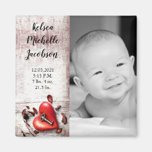 2"x2" Birth Announcement Magnet Country Wood Key t