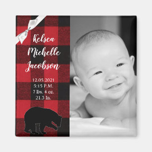 2"x2" Birth Announcement Magnet Red Buffalo Black