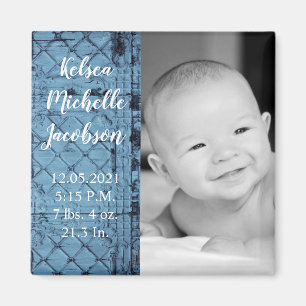 2"x2" Birth Announcement Magnet Rustic Tin Panel C