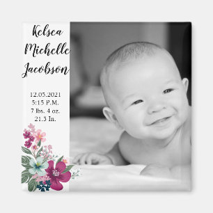 2"x2" Birth Announcement Magnet Tropical Flowers o
