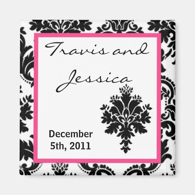 2"x2" Favour Magnet Black Hot Pink Damask Lace Pri (Front)