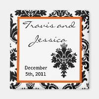 2"x2" Favour Magnet Black Orange Damask Lace Print