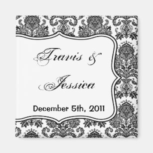 2"x2" Favour Magnet Black White Damask Lace Print