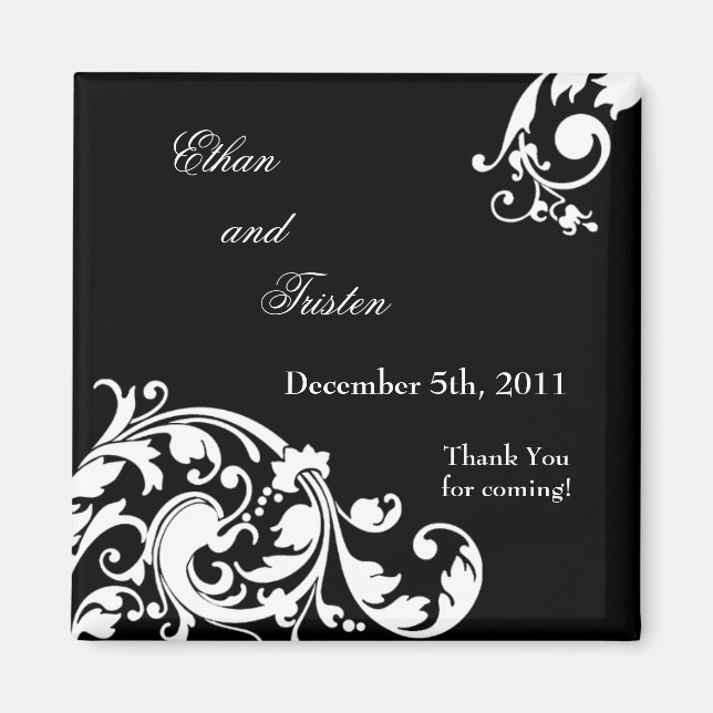 2"x2" Favour Magnet Black White Floral Filigree (Front)