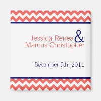 2"x2" Favour Magnet Coral Navy Blue Chevron Name