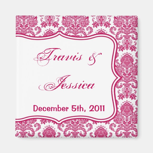 2"x2" Favour Magnet Fusia White Damask Lace Print (Front)