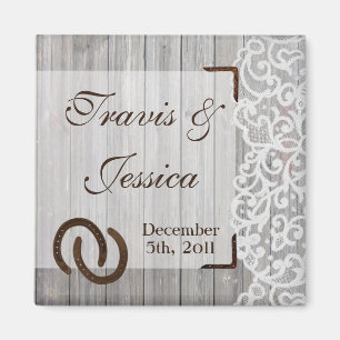 2"x2" Favour Magnet Horse Shoes on Wood Lace Coun