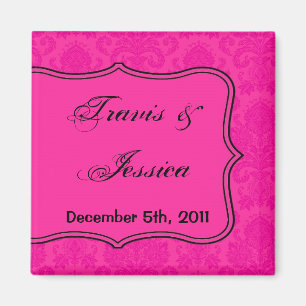 2"x2" Favour Magnet Hot Pink Blac Damask Lace Prin