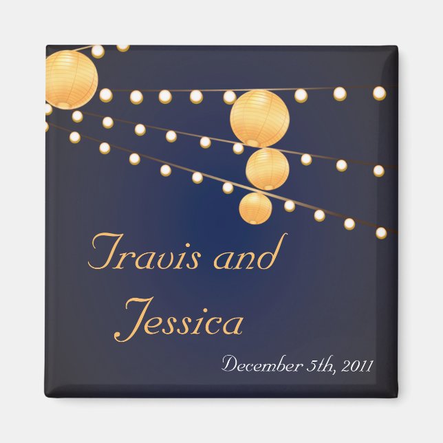 2"x2" Favour Magnet Paper Lanterns on Blue Chinees (Front)