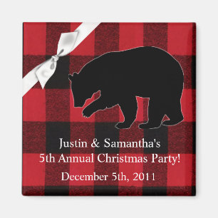 2"x2" Favour Magnet Red Plaid Black Bear