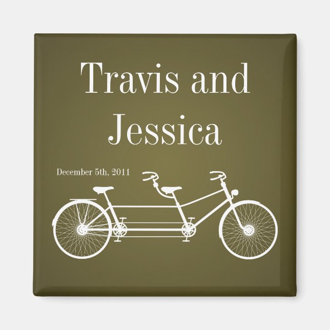 2"x2" Favour Magnet Whimsical Brown Double Bike (Front)