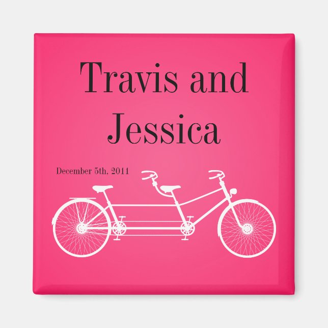 2"x2" Favour Magnet Whimsical Hot Pink Double Bike (Front)
