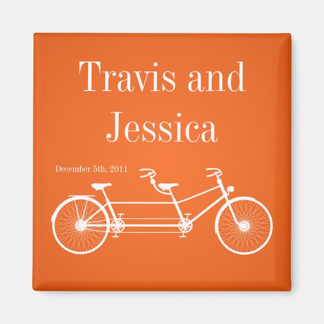 2"x2" Favour Magnet Whimsical Orange Double Bike (Front)
