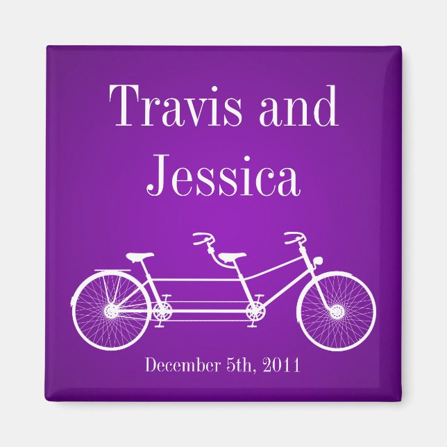 2"x2" Favour Magnet Whimsical Purple Double Bike (Front)