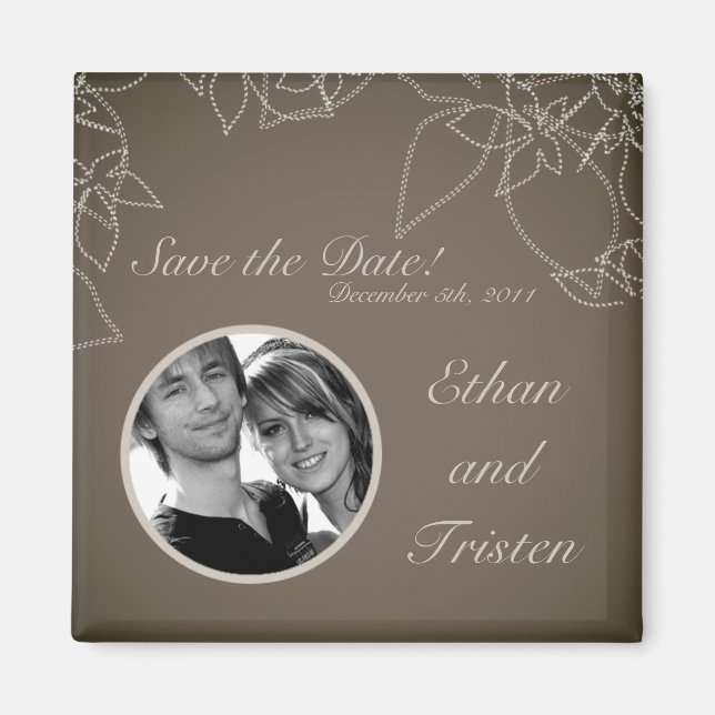 2"x2" Save the Date Magnet Autumn Floral Fall Grey (Front)