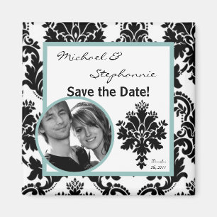 2"x2" Save the Date Magnet Black Damask