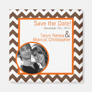2"x2" Save the Date Magnet Brown Orange Chevron