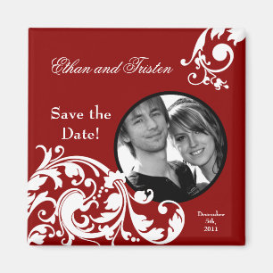 2"x2" Save the Date Magnet Crimson Red Floral