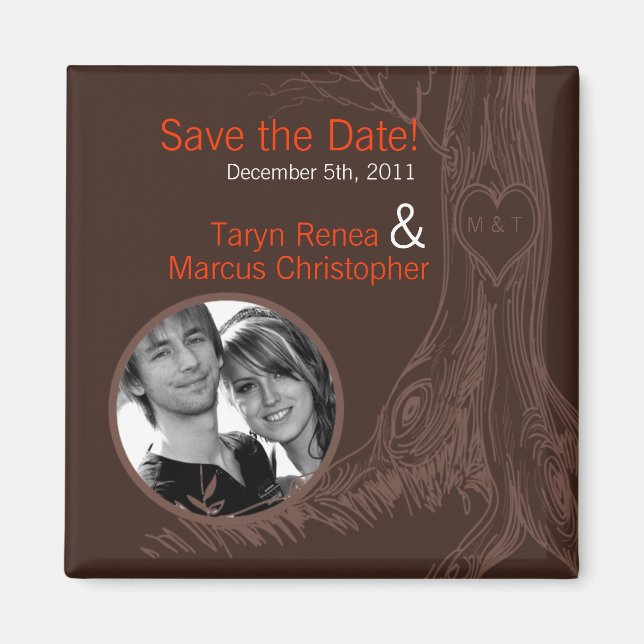 2"x2" Save the Date Magnet Fall Tree Initial Carvi (Front)