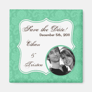 2"x2" Save the Date Magnet Mint White Damask Lace