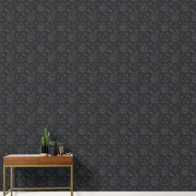 2' x 12' Damask Patterned Textured Vinyl  Wallpaper (Hallway)