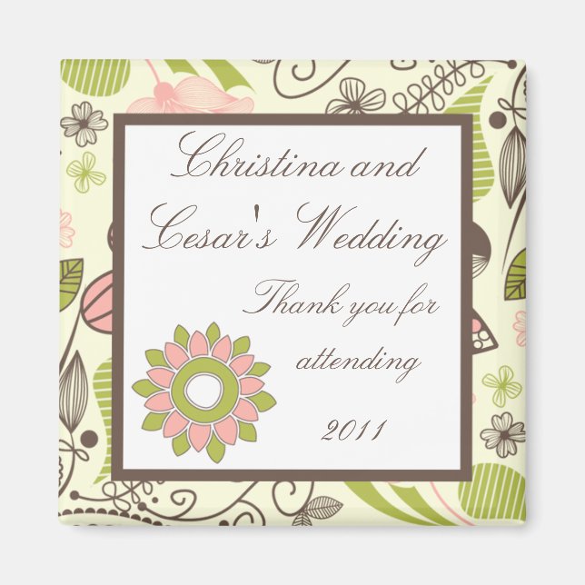 2"x 2" Announcement Magnet Spring Pink/Green Flora (Front)