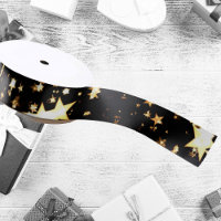 2 Yds Black Gold NYE Sparkly Stars 1.5-in