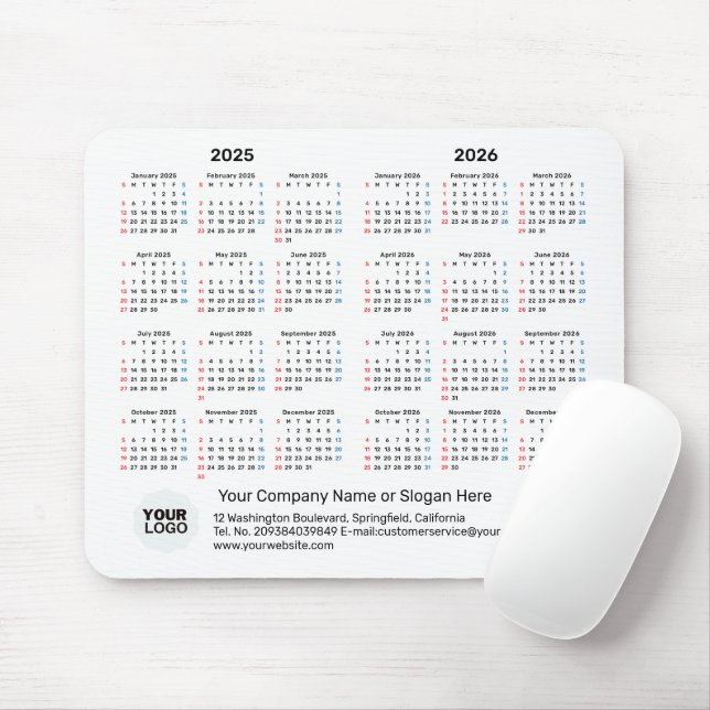 2 Year Calendar 2025 - 2026 Corporate Gift SUNDAY Mouse Pad (With Mouse)