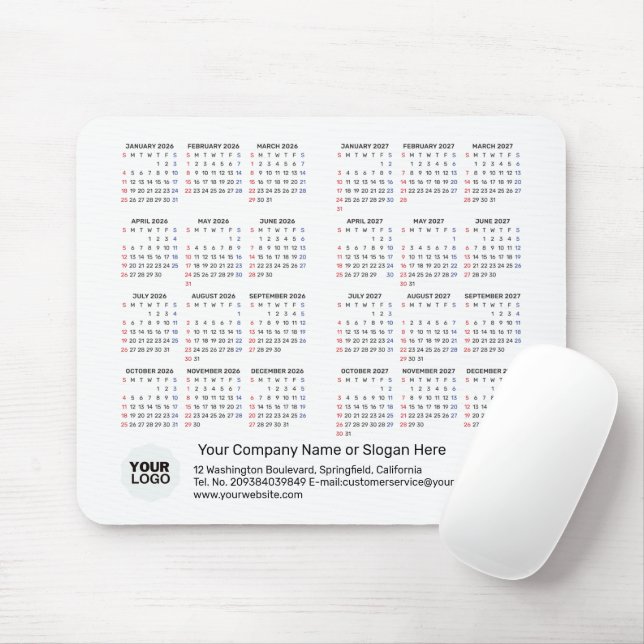 2 Year Calendar 2026 - 2027 Corporate Gift SUNDAY Mouse Pad (With Mouse)