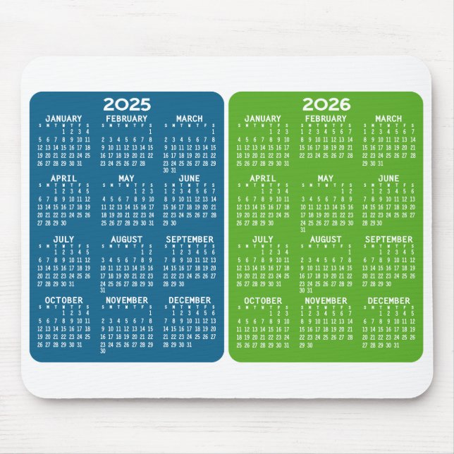 2 Year Calendar - year view blue green Mouse Pad (Front)