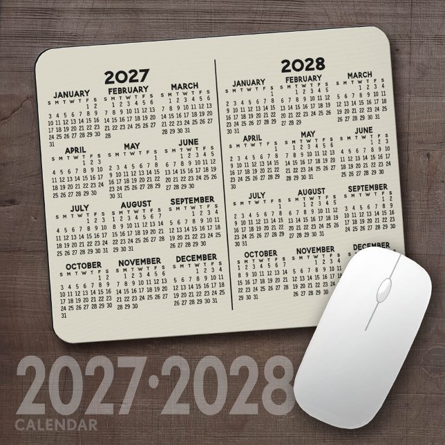 2 Year Calendar - year view Mouse Pad (2027 2028 Calendar Mousepad)