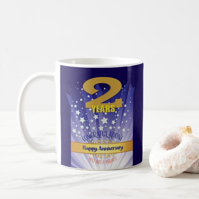 2 Year CUSTOM Recovery Anniversary Bold Numeral Coffee Mug (With Donut)