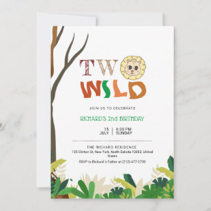 2 Year Kids Jungle Safari Lion Theme Birthday Invitation
