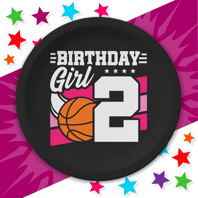 2 Year Old Basketball Party 2nd Birthday Girl Paper Plate (Creator Uploaded)