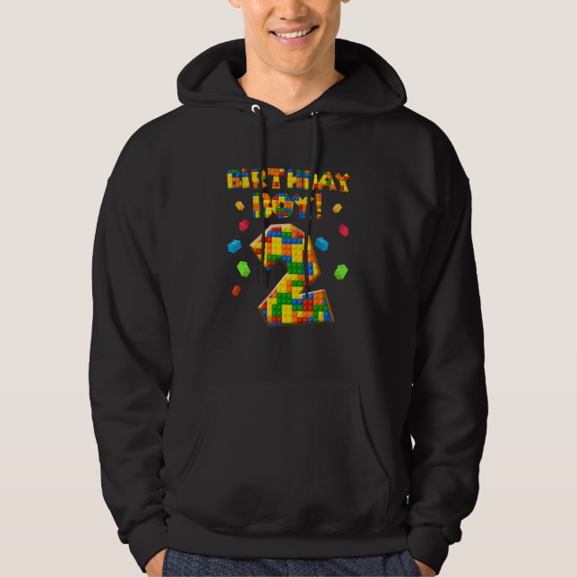 2 Year Old Birthday Boy 2 Building Blocks Bricks   Hoodie (Front)